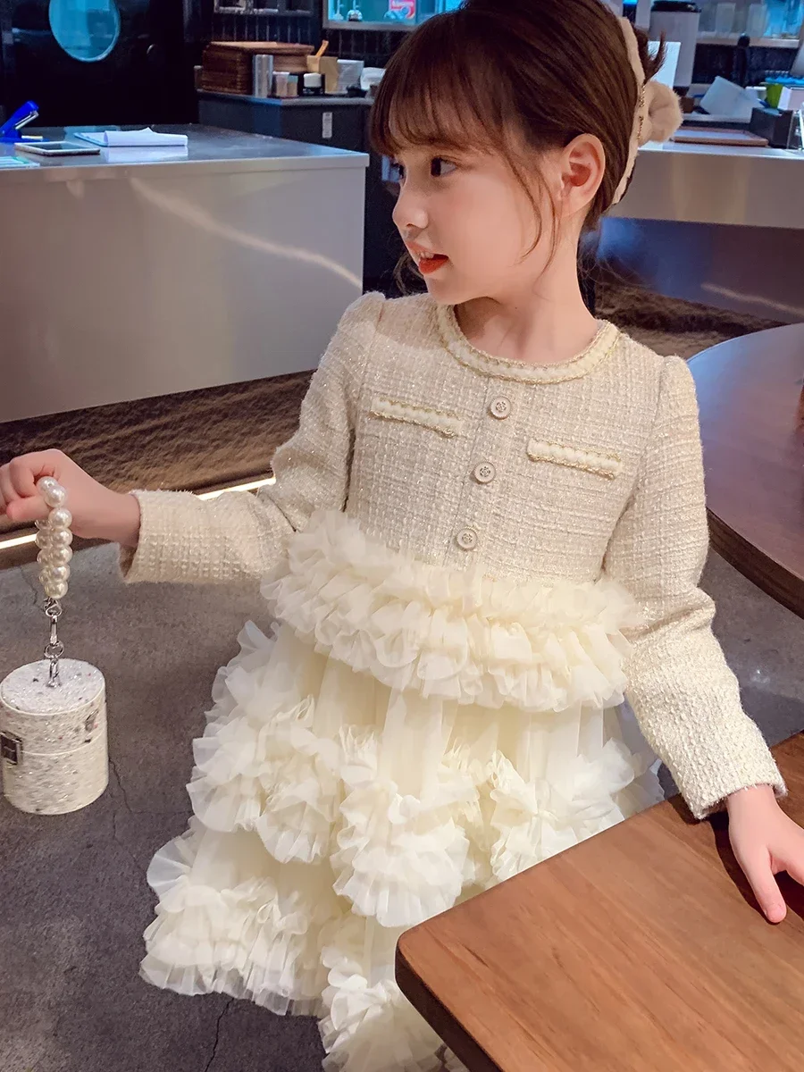 2024 Autumn/Winter New Girls' Dress Children's Fashion Cake Dress Girls' Mesh Princess Dress Casual Dress Girl Clothes