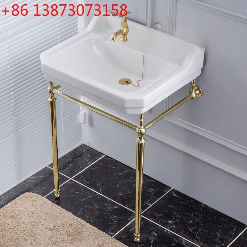

Bathroom double-hole hot and cold separate British bracket basin retro washbasin floor bracket set
