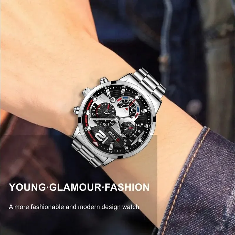 Montre-bracelet à quartz en acier inoxydable pour hommes, montres de luxe, calendrier Shoous, affaires décontractées, bracelet de sport masculin, mode