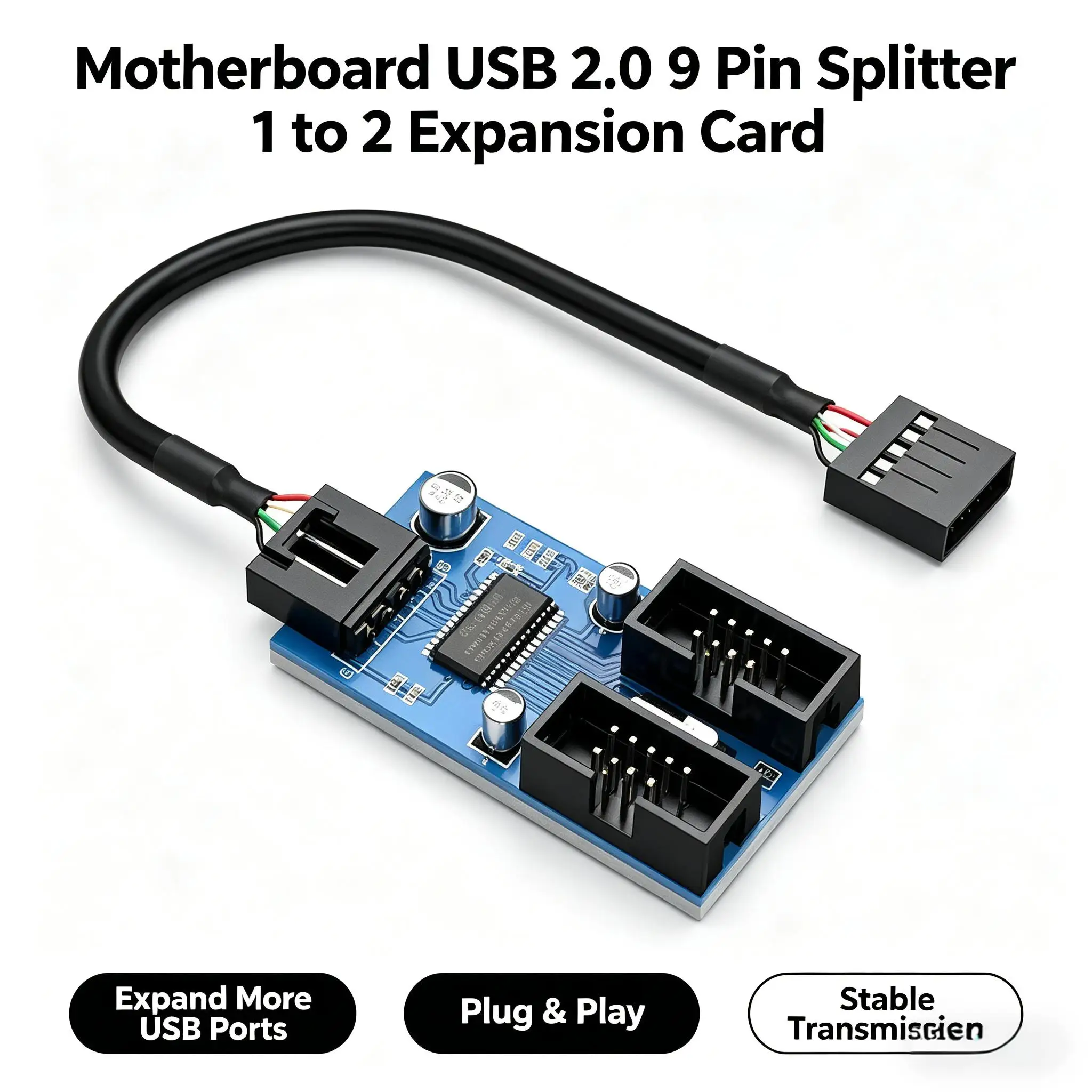 Moederbord USB 2.0 9-pins header naar 2-poorts hubsplitter - 30 cm kabel USB 9-pins interne kabeladapter