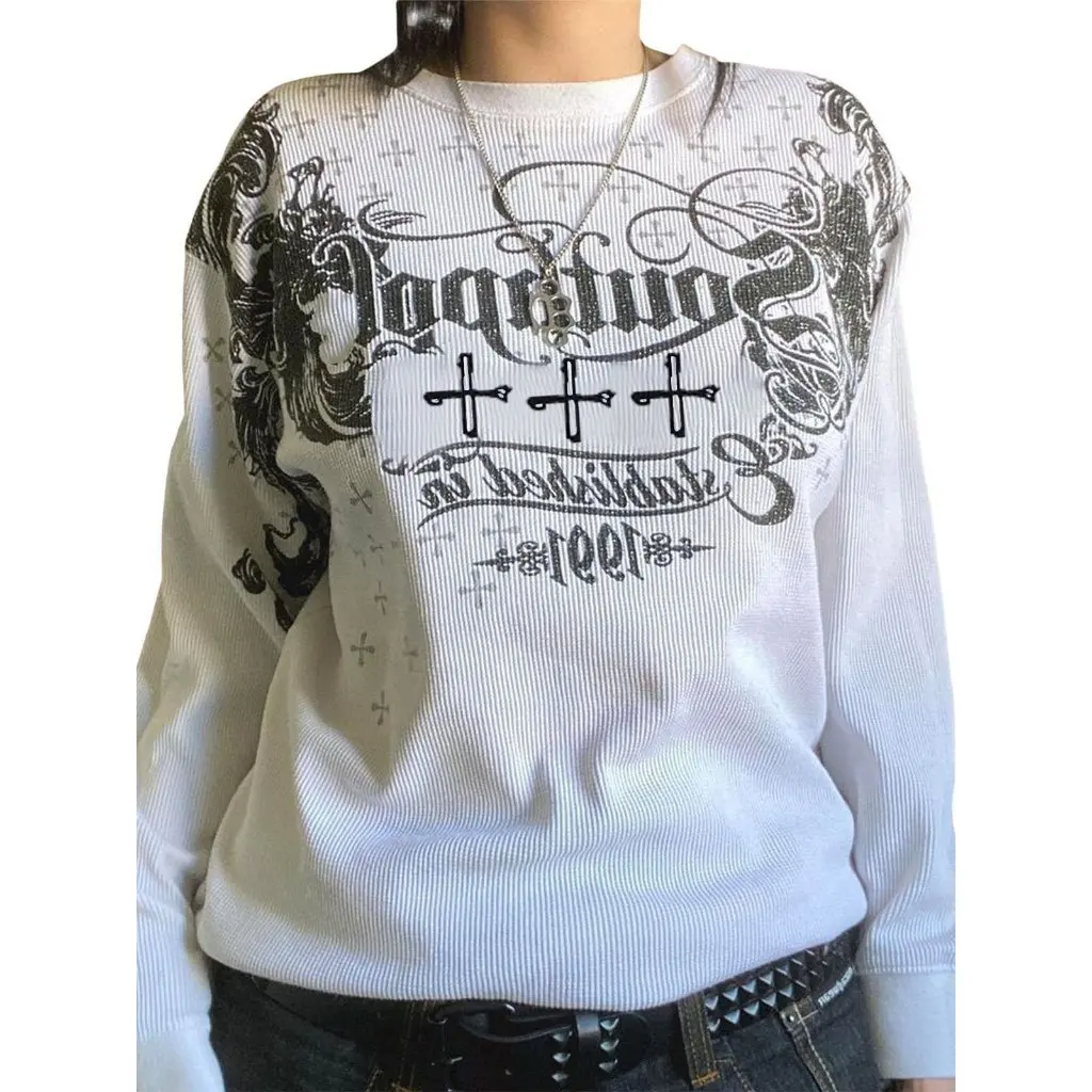

Women's Retro Style Printed T-Shirt Long Sleeve Spring New European And American Style Top for Women