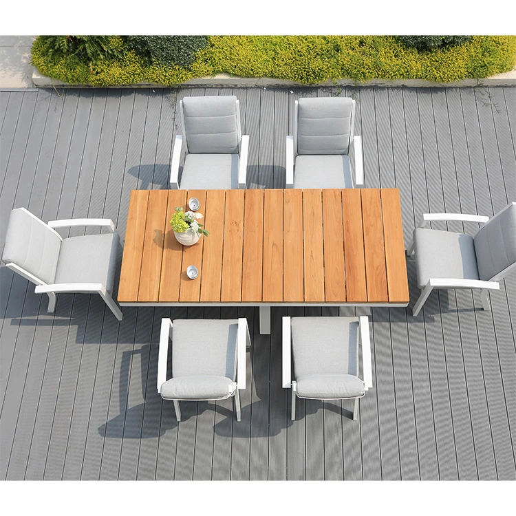 da- Midura Contemporary Aluminum Dining Garden Teak Table Chair Set for Outdoor Villa Patio Restaurant Furniture 7pcs