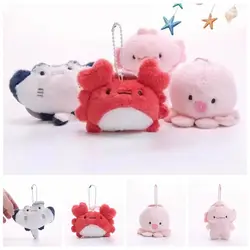 Creative Plush Marine Organisms Key Chain Crab Ray Fish Plush Doll Keychain Cartoon Octopus Funny Fish Pendant Kids