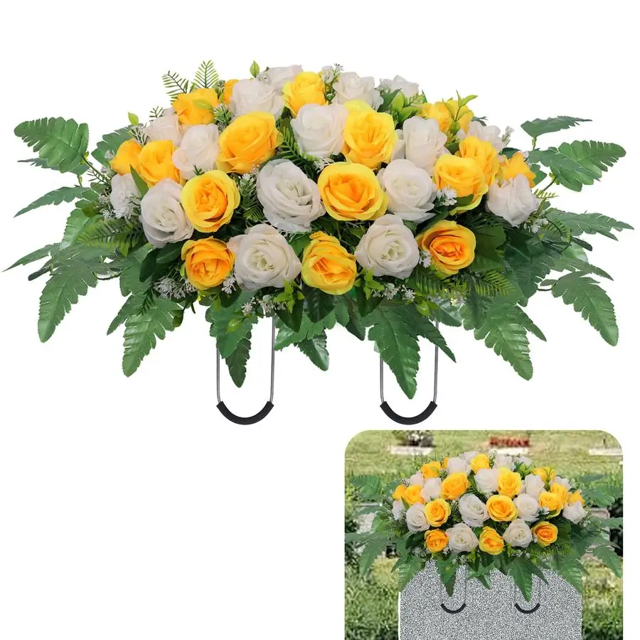 

Искусственные цветочные седла для надгробий, Искусственные розы для кладбищ, Мемориальные цветы для уличных памятников