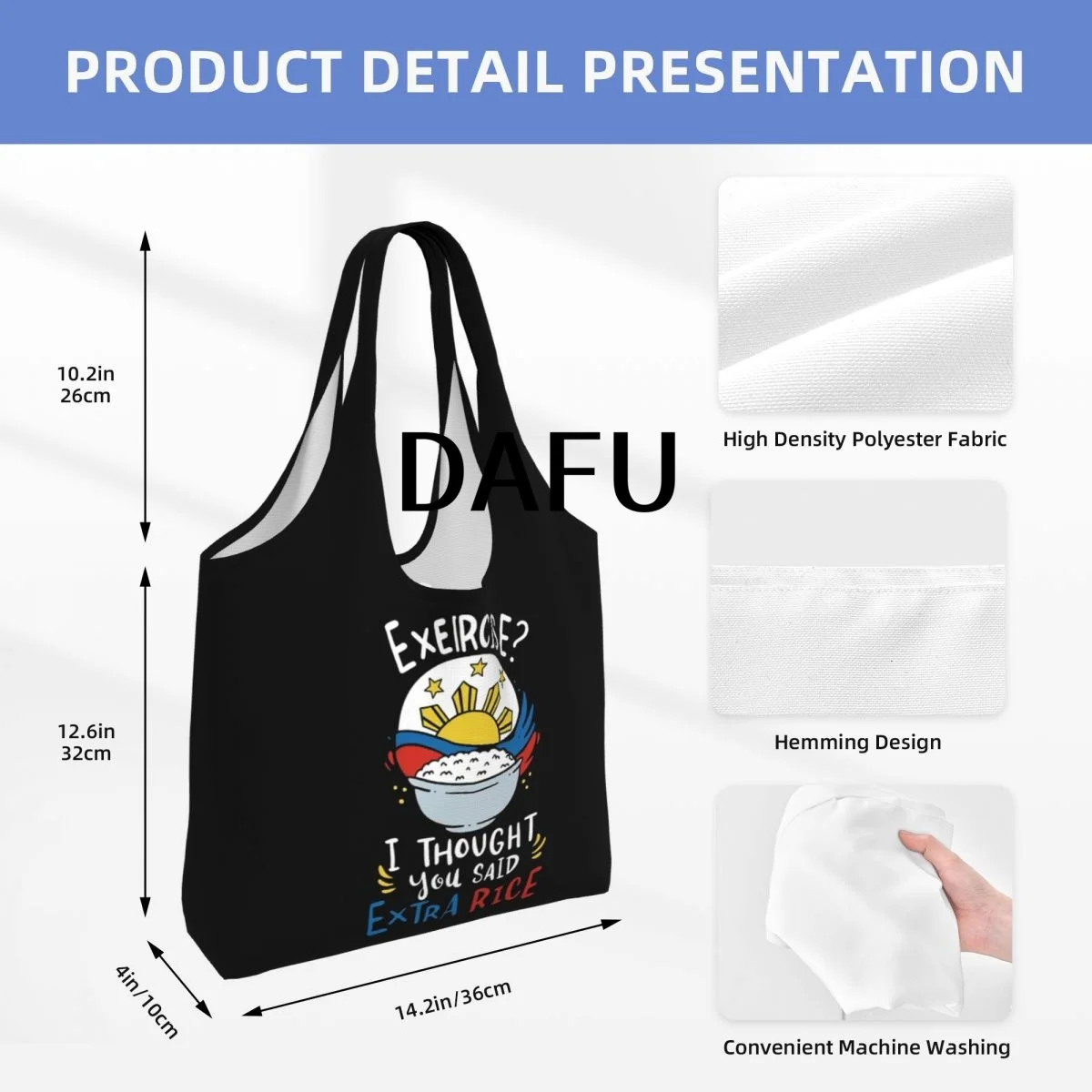 Extra Rice, Not Exercise Large Capacity Canvas Tote Bag Single Shoulder Work Commute Bag For Women Eco-Friendly Shopping Bag