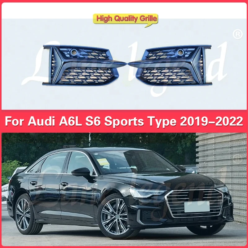 

Glossy Black Car Front Bumper Fog Light Grille Grill Cover For Audi A6 A6L S6 Sports Type 2019 2020 2021 2022 Bezel Cap HONEYCOM