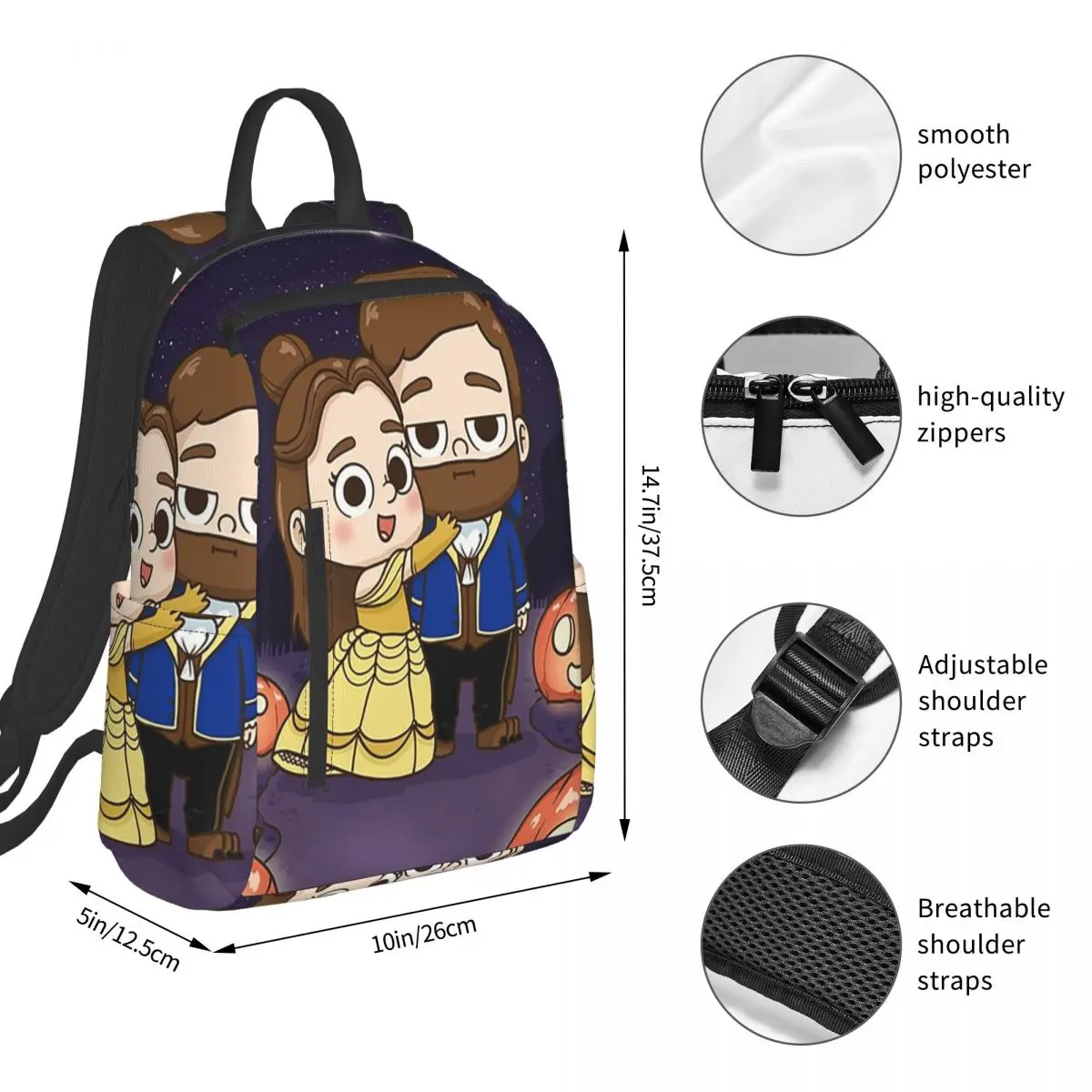 Pibu-beauty And Beast - Pibubear Backpack Student BookBag Boys Girls School Bag Computer Shoulder Bags Men Women