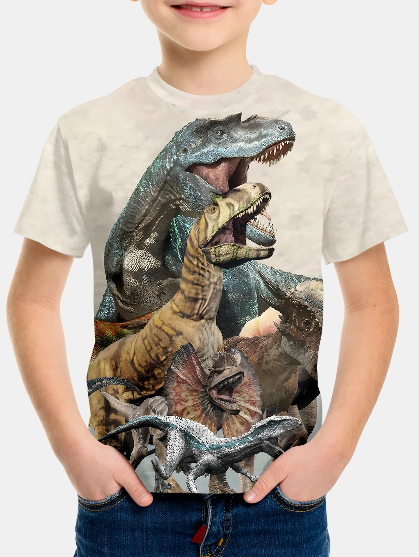 T-shirt à manches courtes motif dinosaure pour enfant, vêtement cool pour garçon et fille, pour l'été