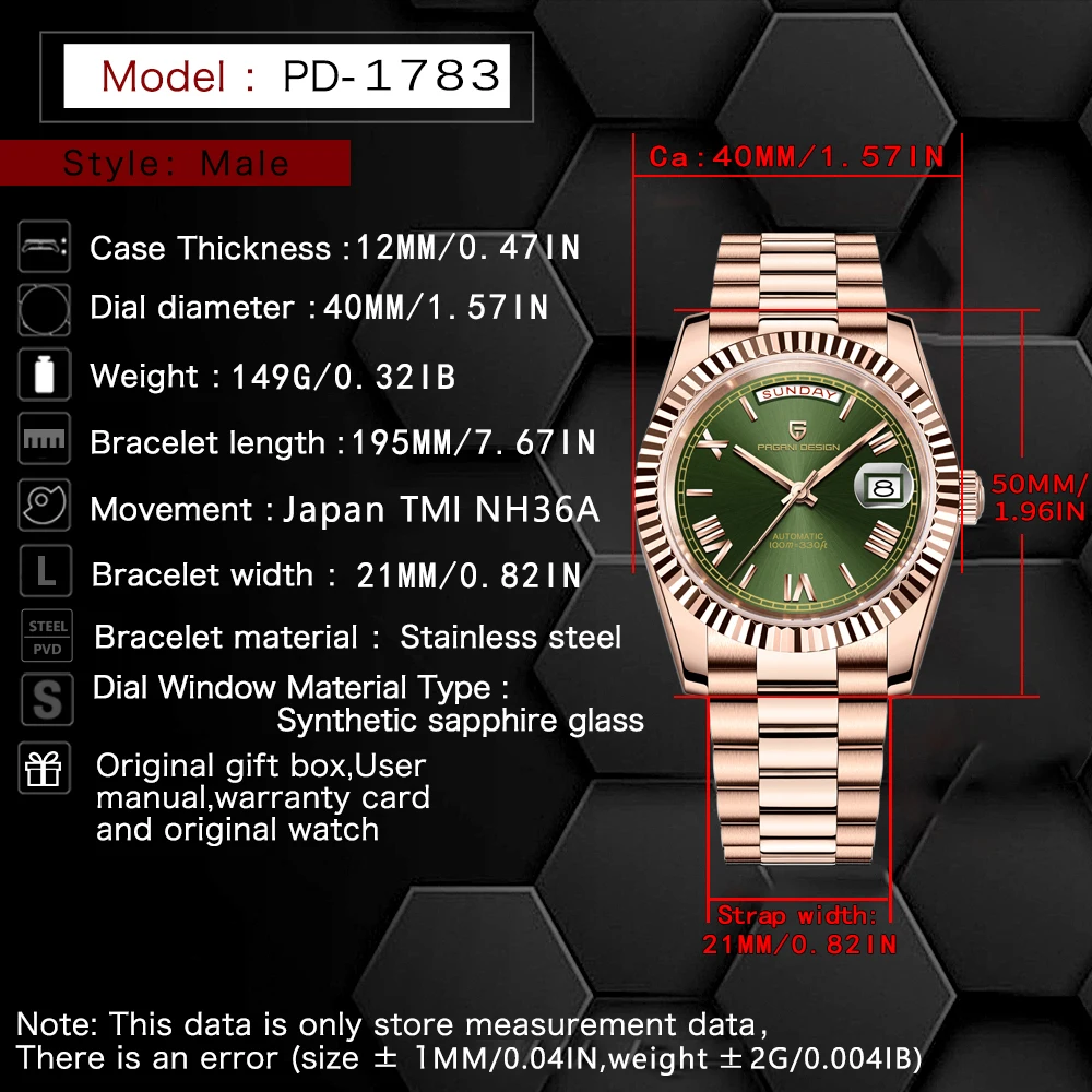 PAGANI DESIGN 2024 New DD40 Mens watches top brand luxury Automatic Watch For Men NH36A Mechanical Wristwatch Men Waterproof