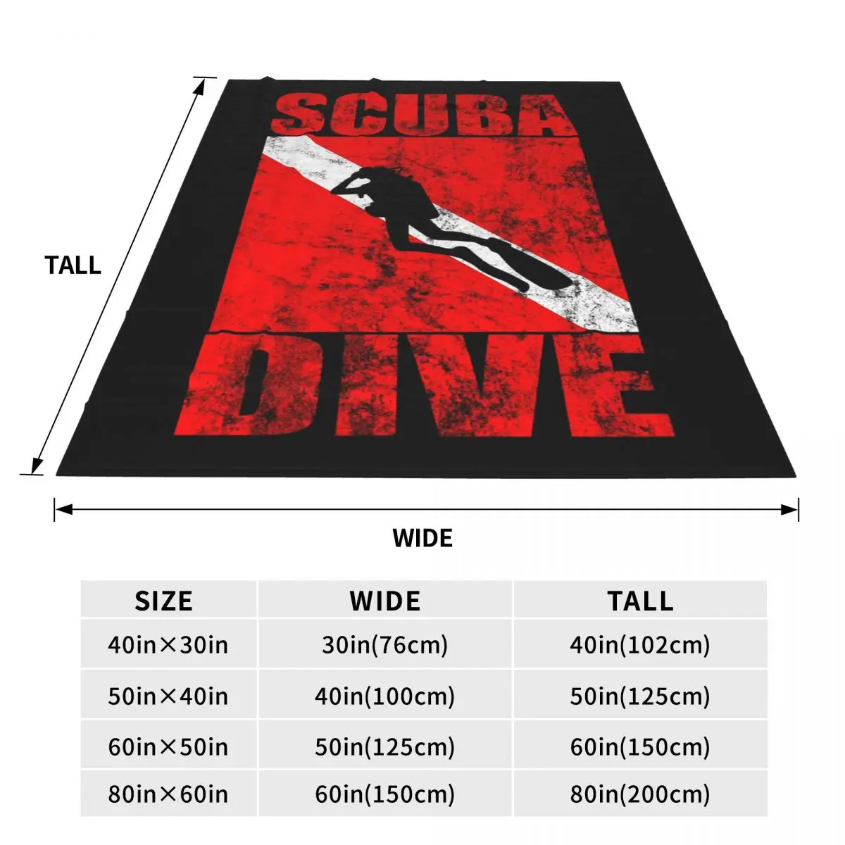Scuba Dive Diver Down Flag Diving Gear Blanket Soft Warm Flannel Throw Blanket Cover for Bed Travel Home Couch