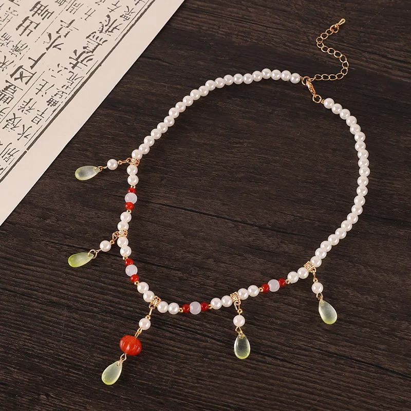 Trendy Fashion New Chinese Antique Jewelry Imitation Pearl Tassel Necklace Hanfu Cheongsam Wreaths All Short Collar Ac. Womens