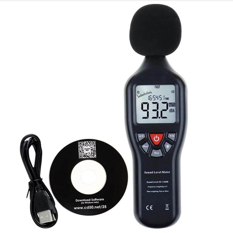 

High Precision Noise Sensor Decibel Meter Data Storage Noise Meter 30 to 130dB Auto Range Noise Meter Backlight Noise Recorder