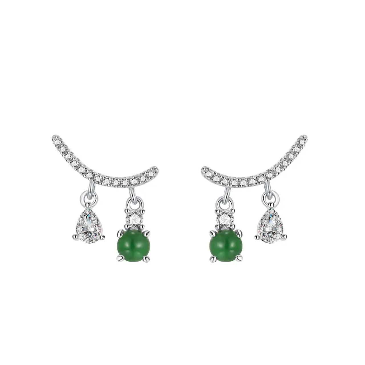 Chique 925 zilveren natuurlijke jade Uniek wimpervormig ontwerp Hangers Oorbellen Fonkelende stenen Opvallende luxe damessieraden