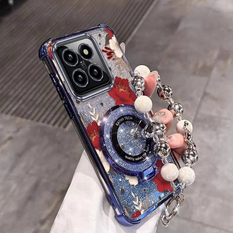 

14 Чехол-держатель браслета с красным пионом для Xiaomi 15Pro 12X 13Pro 15 13 12S 14Pro 15Ultra 14T 12 Civi 3 4 Cover