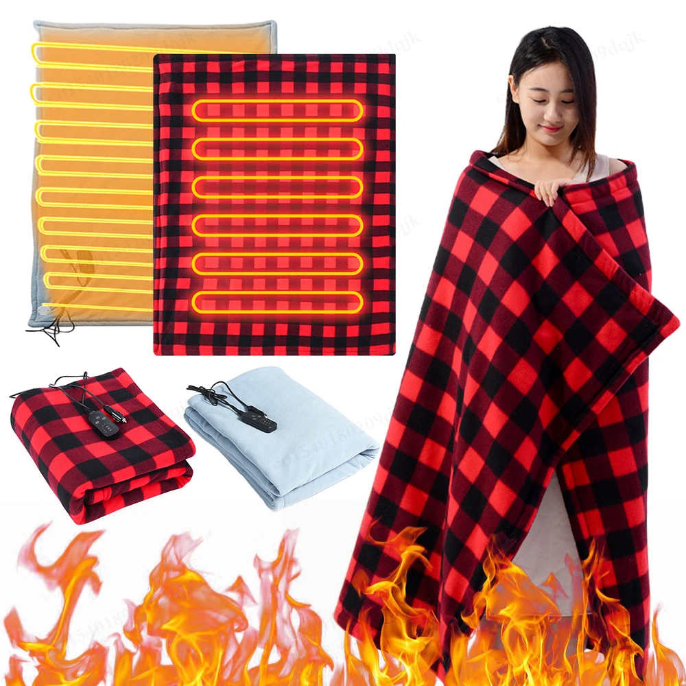 Car Electric Heated Blanket Body Warmer Blanket Mattress Fast Heating 12V Warmer Mat 9 Temperature Auto-off for Winter