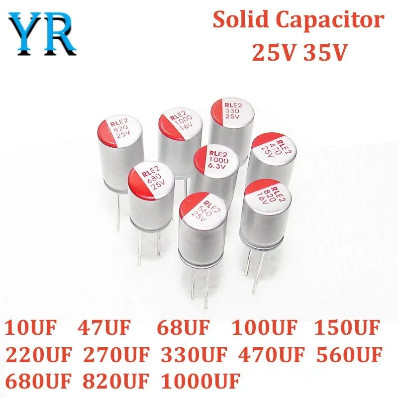 

10PCS 25V 35V DIP Solid Electrolytic Capacitor 10UF 47UF 68UF 100UF 150UF 220UF 270UF 330UF 470UF 560UF 680UF 820UF 1000UF