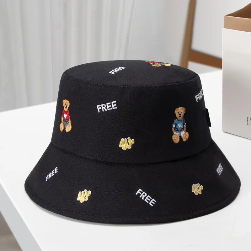 Fashion Spring Summer Fisherman Caps Women Cute Small Bear Embroidery Sunscreen Panama Hats Men Outdoor Sports Casual Bucket Hat