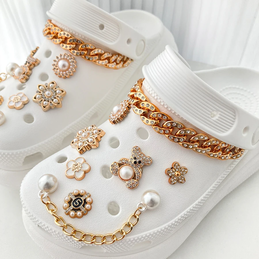 

2/16pcs Sparkling Faux Pearl Diamond Chains Detachable Shoes Decorations Charms Suitable For Crocs Bag Hat Party Gift Idea
