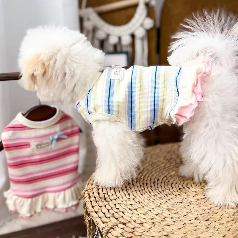 Dünnes Kühlkleid für Hunde Gestreifte Hundekleidung Sommer Welpenröcke Mädchen Hundekostüm Chihuahua Kleidung Bichon Hundezubehör 2026 Neu – Detail 10