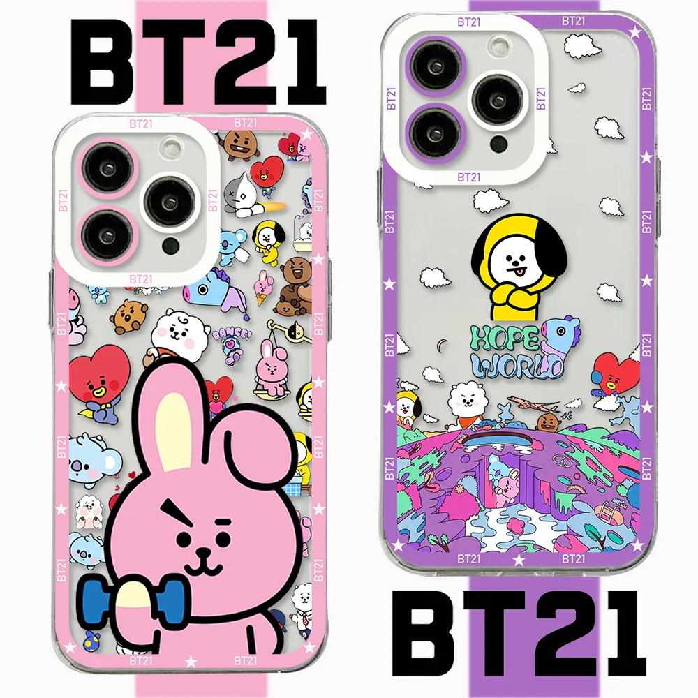 Cartoon Phone Case For iPhone 15 14 13 12 11 Mini Pro Max X XR XSMax 6S 6 7 8 Plus SE20 Transparent B-BT21 Cover