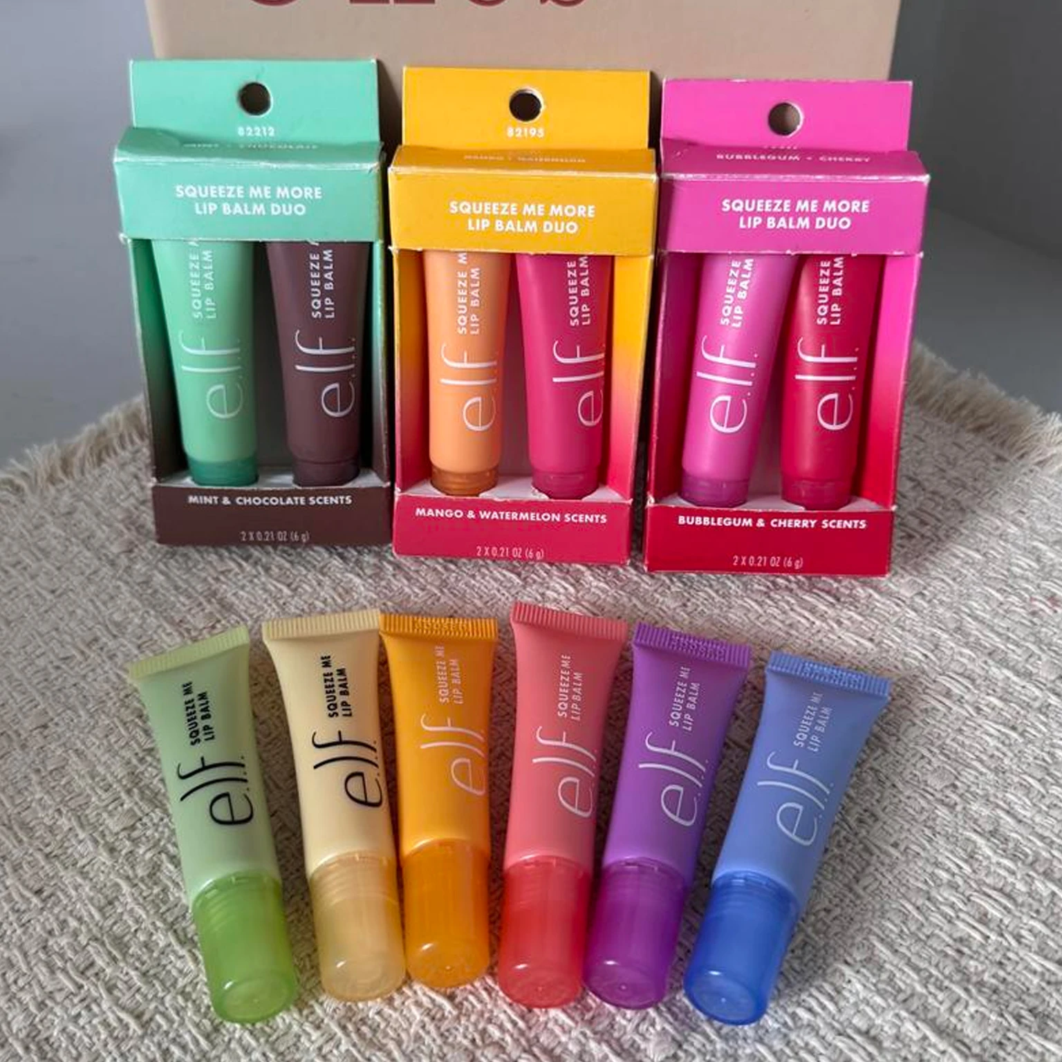 Luxury Elf Squeeze Soft Tube Lip Balm Mango Mint Bubblegum Cherry Two-color LipGloss Set Hydrating Natural Lip Color Fruit Scent