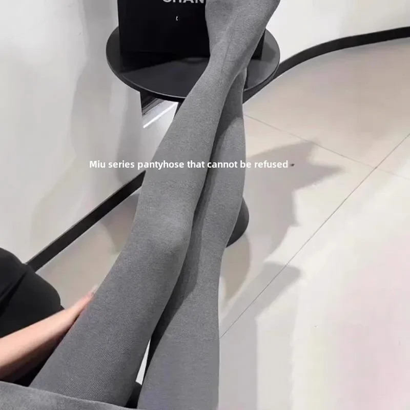 Autunno Grigio Collant a pressione Collant da donna Calze elastiche a vita alta 2025 Leggings modellanti per il corpo Harajuku Streetwear