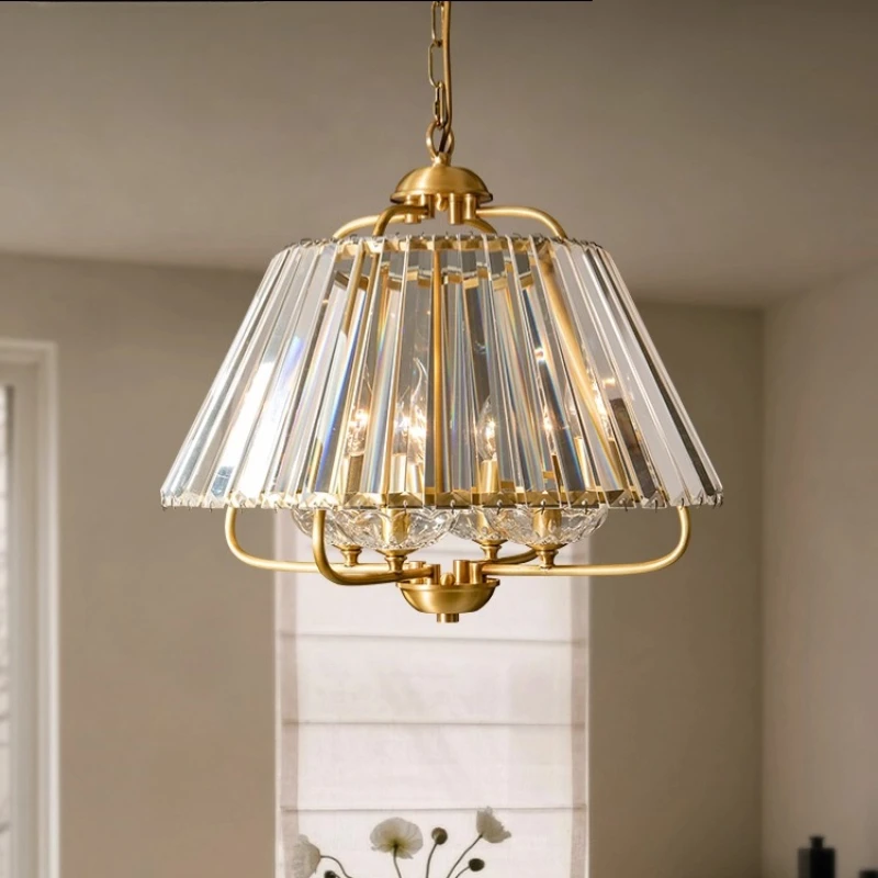 

French Luxury Rectangle Crystal Pendant Light All Copper Hanging Lamp Living Room Bedroom Restaurant Hotel LED Luster Chandelier