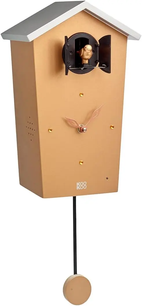 Birdhouse Copper, Modern Design Cuckoo Clock with 12 Natural Bird Voices or Cuckoo Call