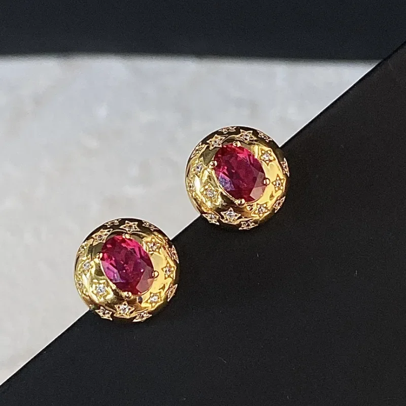 

Vintage Red Glossy Exquisite Star Earrings for Women Gem Series Ruby Light Luxury Earings Stud Banquet Jewelry