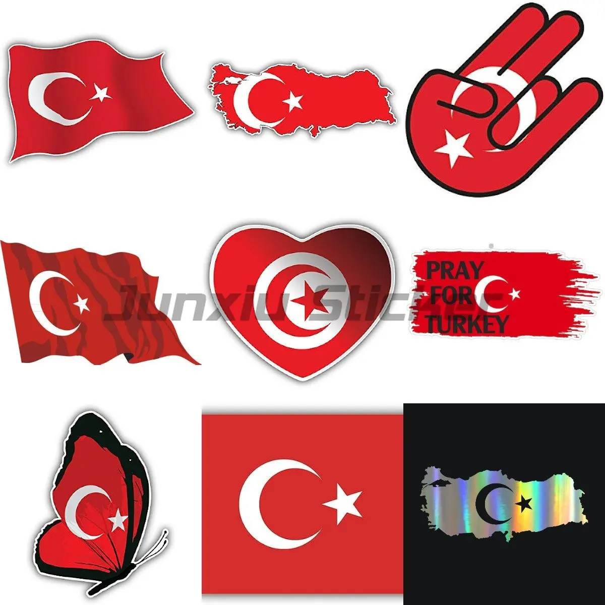 Funny Vinyl Decal Turkish Flag Moon and Star Car Sticker Waterproof Auto Decors on Truck Bumper Rear Window