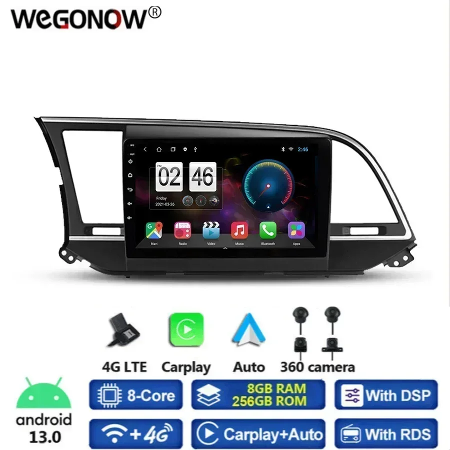 360 Panoramic Camera 8G+256G Android 13.0 Car DVD Player GPS WIFI Bluetooth RDS Radio For Hyundai Elantra 6 2015 2016 2017 2018