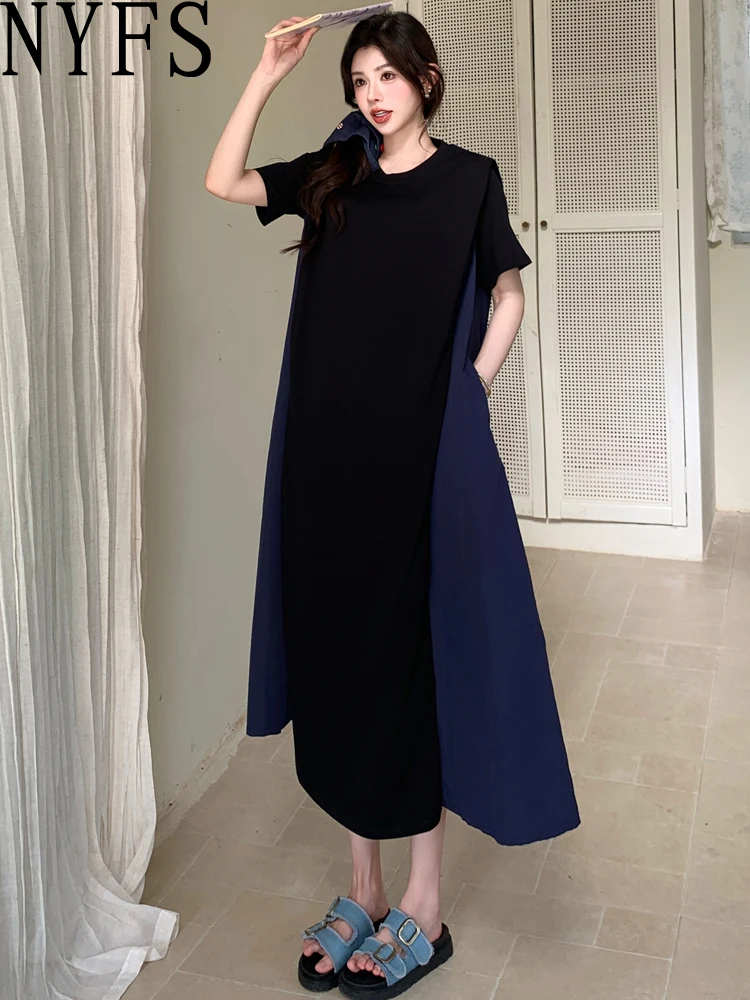 فستان صيفي NYFS 2025 على الطراز الكوري للنساء فضفاض مقاس كبير مكون من قطعتين فستان طويل رداء Elbise #1