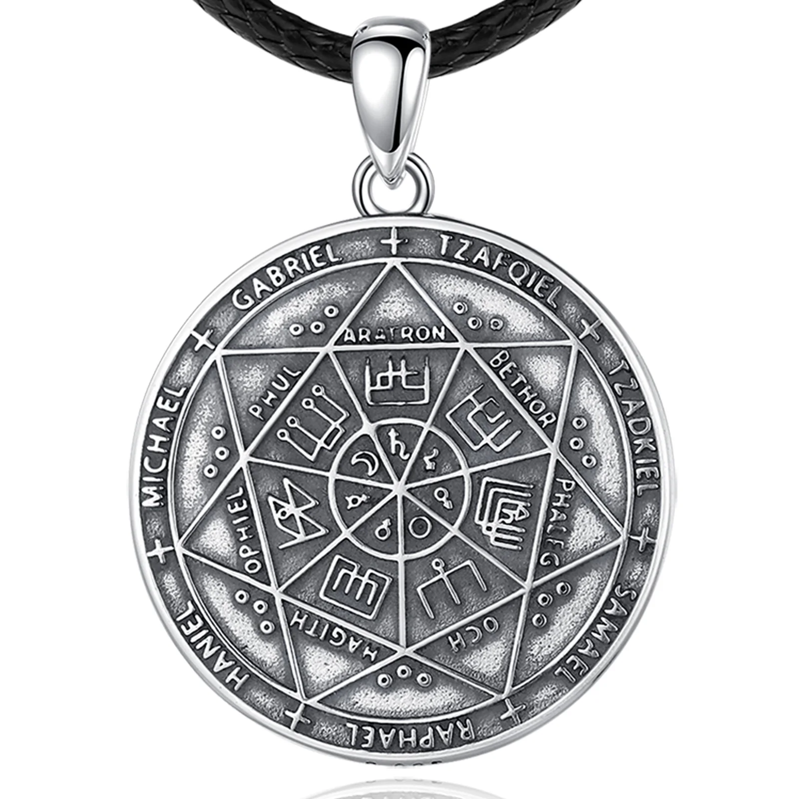 Eudora Halskette aus 925er-Sterlingsilber mit sieben Erzengeln, Amulett-Halskette für Herren, Vintage-Stil, Rune, Summon, magischer Kreis-Anhänger, Persönlichkeitsschmuck