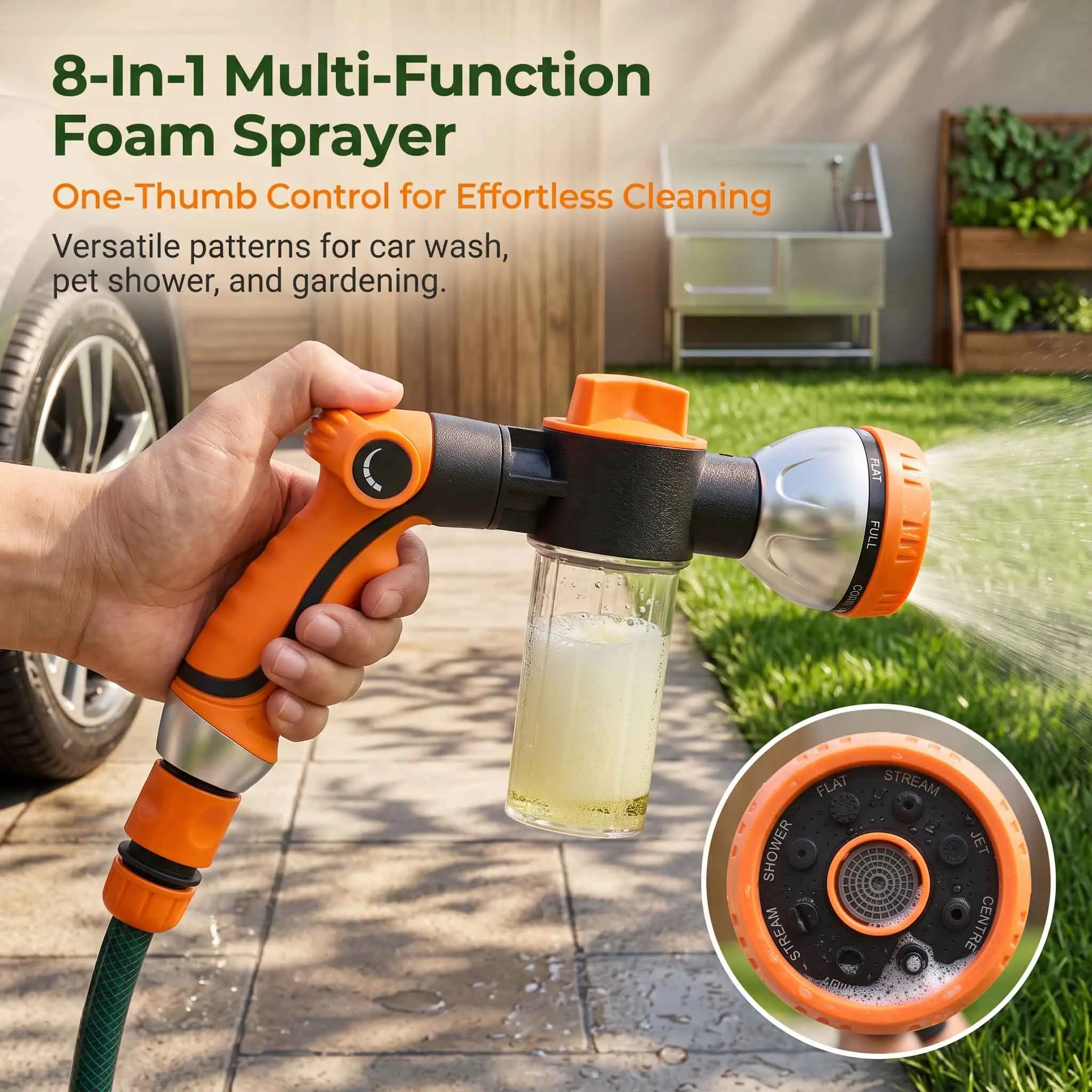 8 In 1 Foam Water Spray Gun High Pressure Car Wash Nozzle Garden Watering Pet Shower Cleaning Hose Sprayer Tool