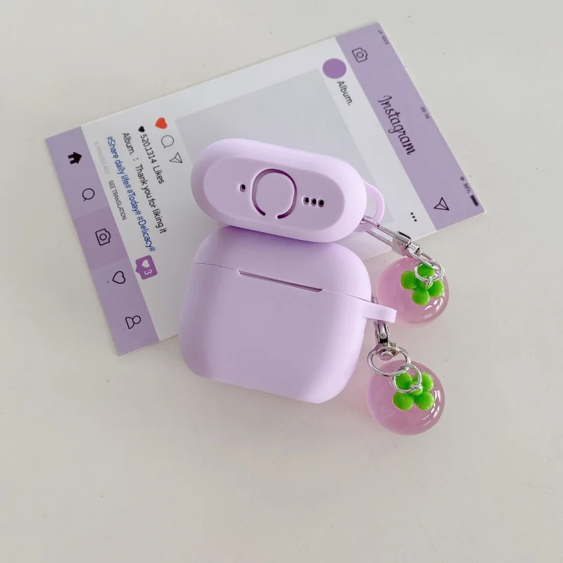 Lavender Purple Silicone Earphone Case with Pendant for Airpods 1, 2, 3, 4, Pro, Pro2, Pro3 - view 3