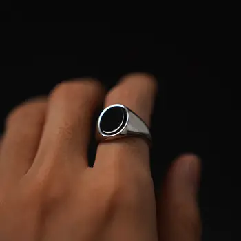 復古風格鈦鋼戒指,鑲嵌天然虎眼石和青金石 - 時尚橢圓形寶石設計戒指 8 最佳銷售 天然寶石戒指 - №6