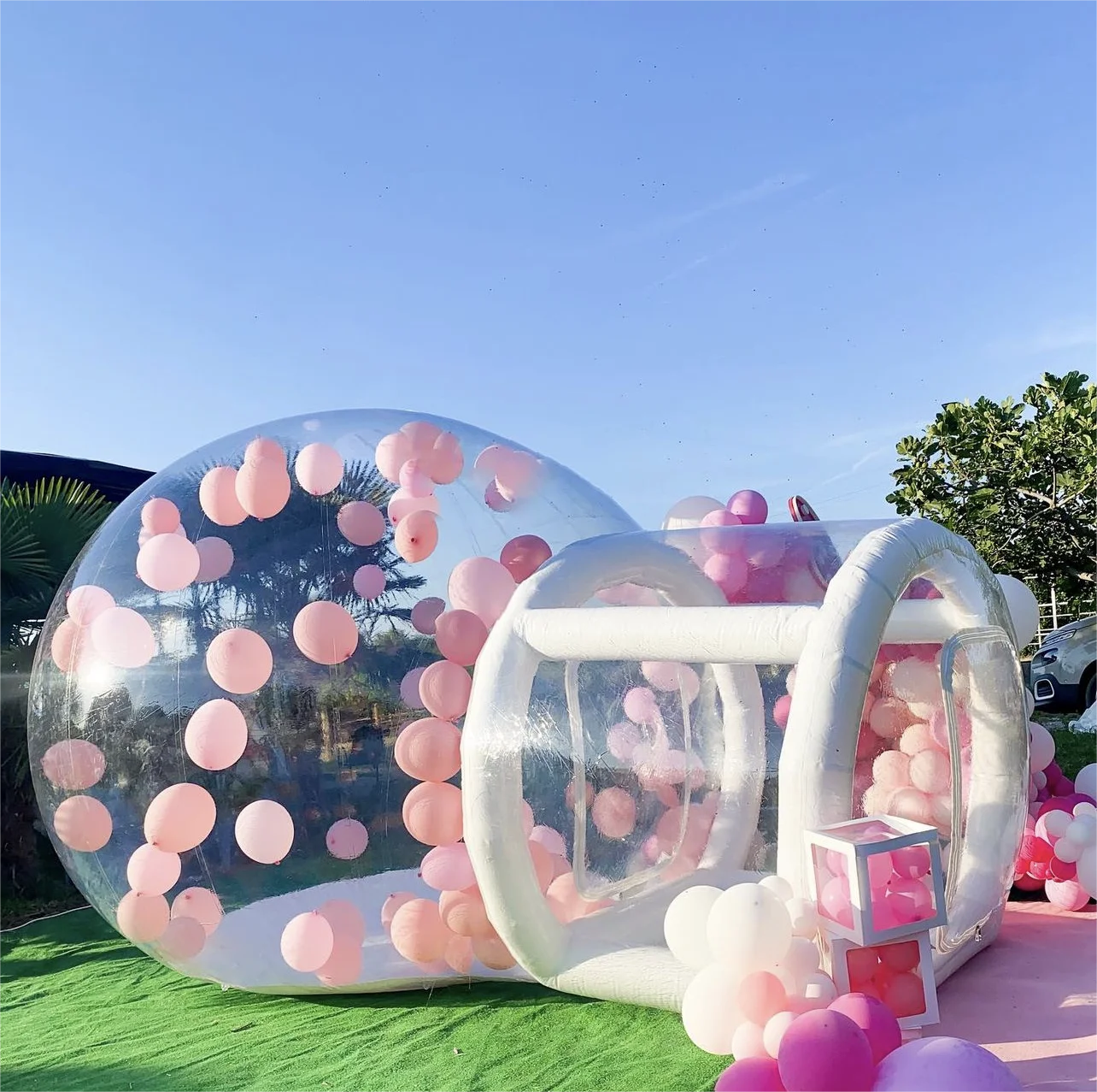 Inflatable bubble house with trampoline and transparent dome PVC material