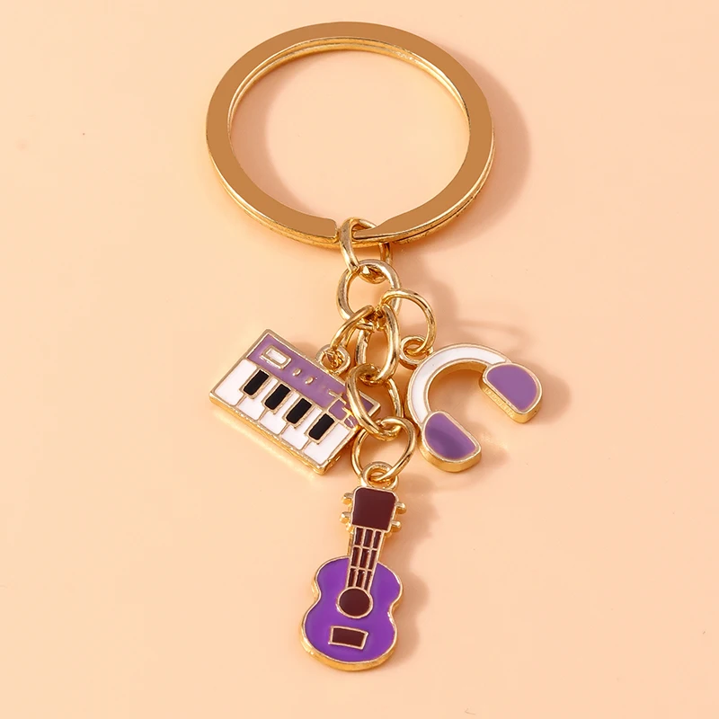 Cute Enamel Mini Musical Instruments Keychain Piano Guitar Keyring Pendantsfor Women Girls Handbag Accessories DIY Jewelry Gift