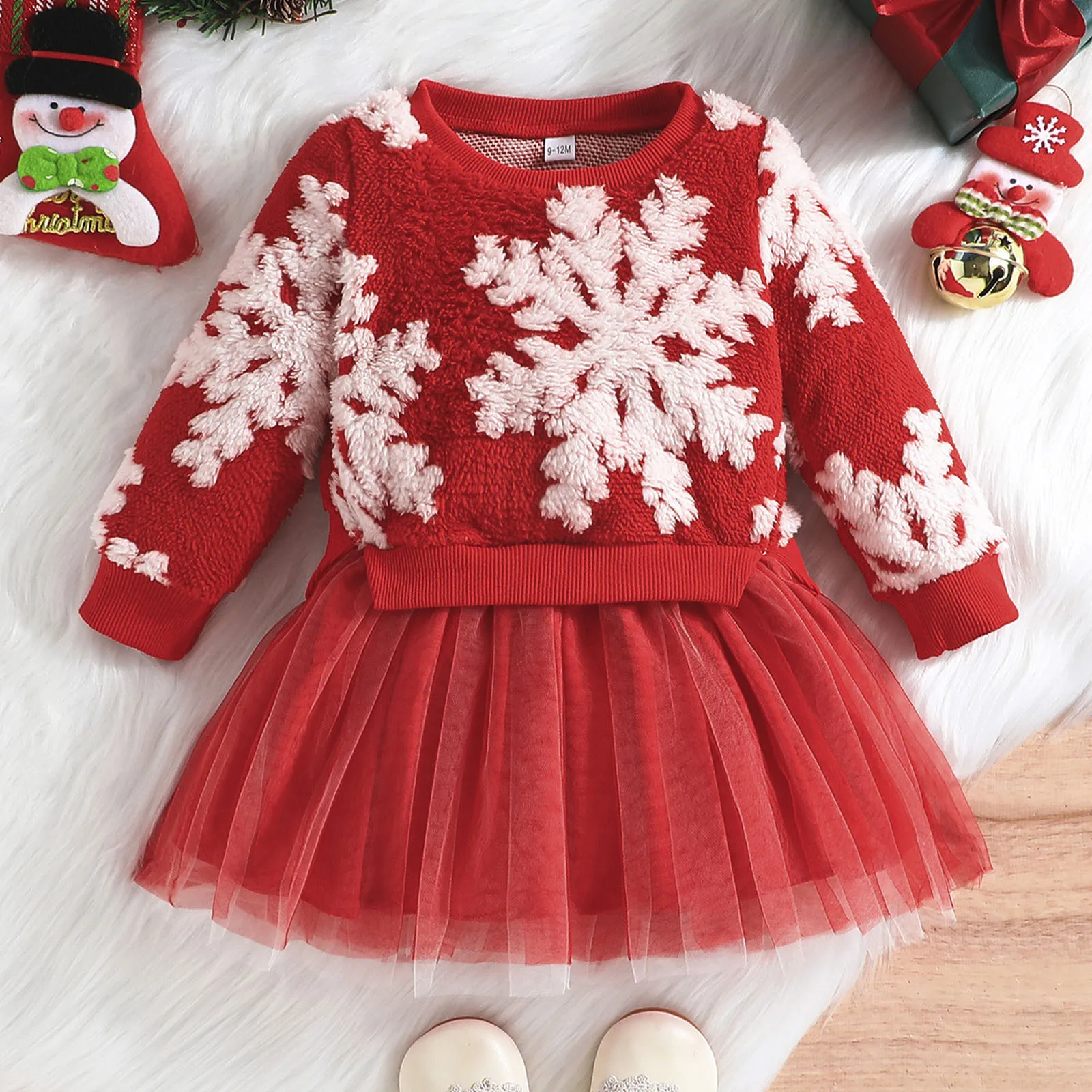 

Toddler Baby Christmas Dresses Red Snowflake Fleece Dress Princess Party Dresses For Kids New Year Children's Fashion Costume