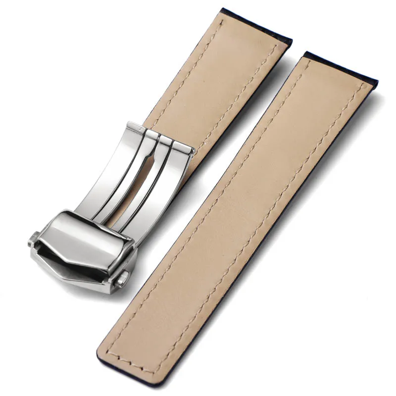 Carbon fiber texture genuine leather bottom watchband For Tag-heuer men's black with red line strap 20 22mm with folding buckle