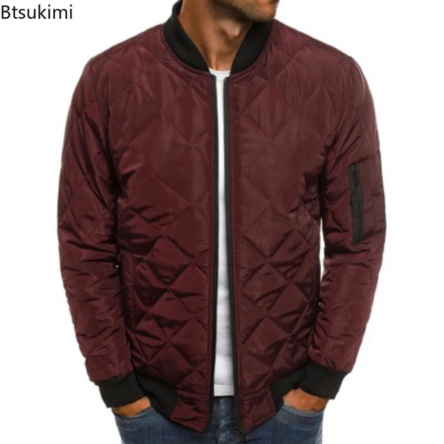 Men's Fashion Classic Zipper Parkas Autumn and Winter Warm Loose Rhombus Cotton Padded Solid Color Jacket Coats Male Clothing