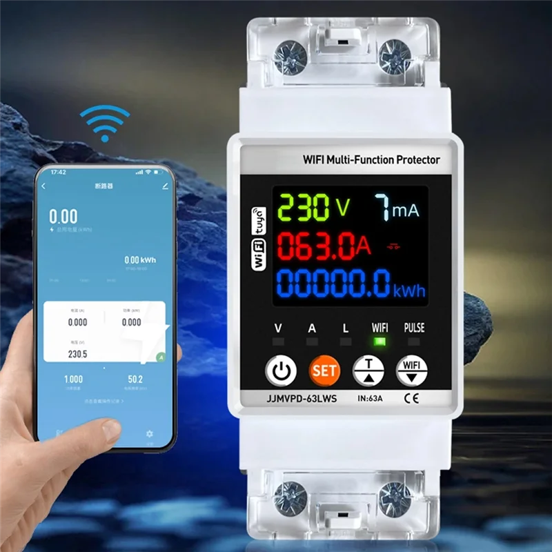-ABGQ Tuya Wifi medidor de energía inteligente multifunción Protector de cierre automático disyuntor protección contra fugas de corriente de voltaje