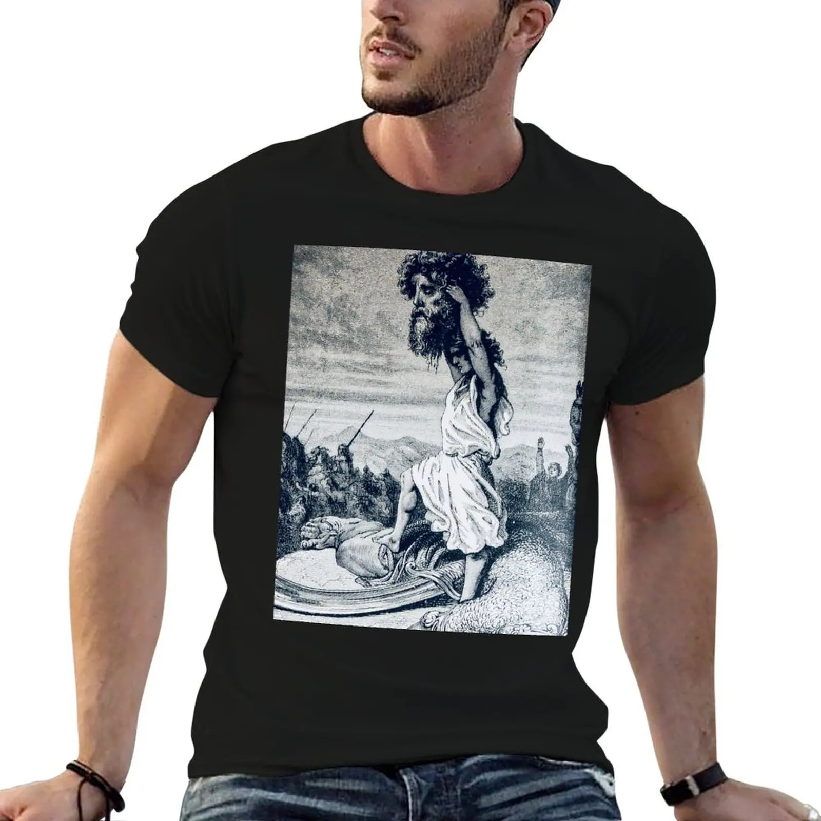 David and Goliath - 1885 Holy Bible Illustration Active T-Shirt oversized graphic tee tees t shirt for men