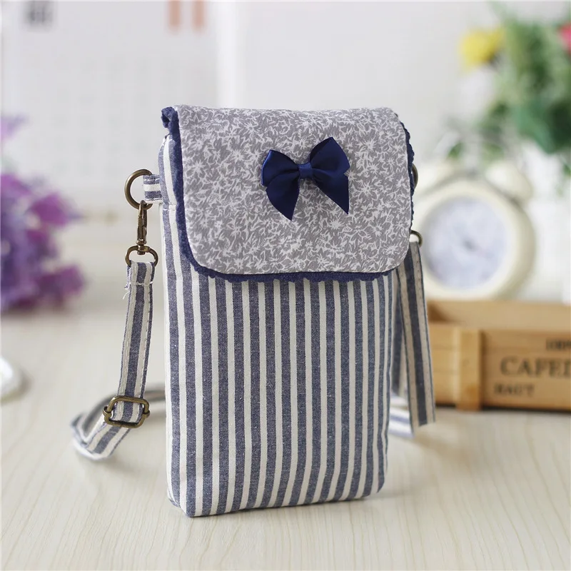 Cotton Floral Striped Women\'s Shoulder Crossbody Bag Brands 2024 Ladies Handbag Female Small Phone Purse Money Pouch for Girls