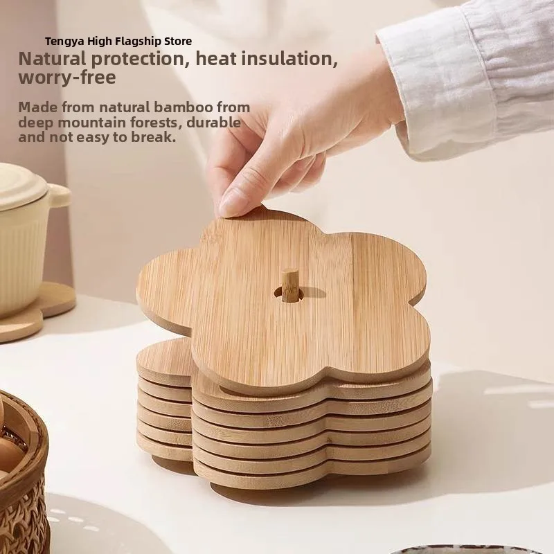 

Thickened Bamboo Heat Resistant Pad Creative Petal Chinese Style Dining Mat Anti-Scalding Sand Pot Pad Desktop Protection