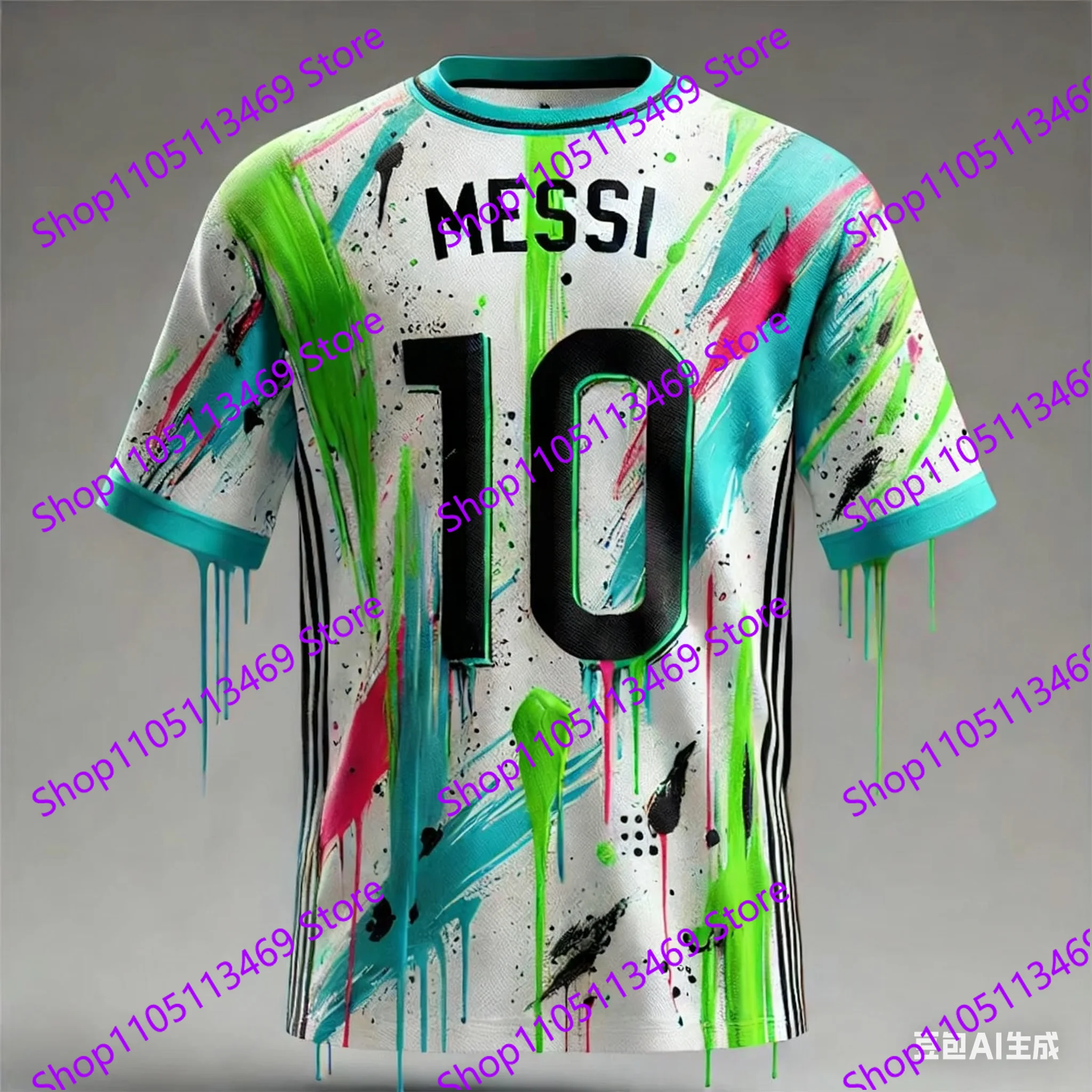 قميص MESSI 10 Graffiti لكرة القدم جيرسي بأكمام قصيرة مصمم بالذكاء الاصطناعي للأطفال والكبار ملابس الشارع الصيفية #2