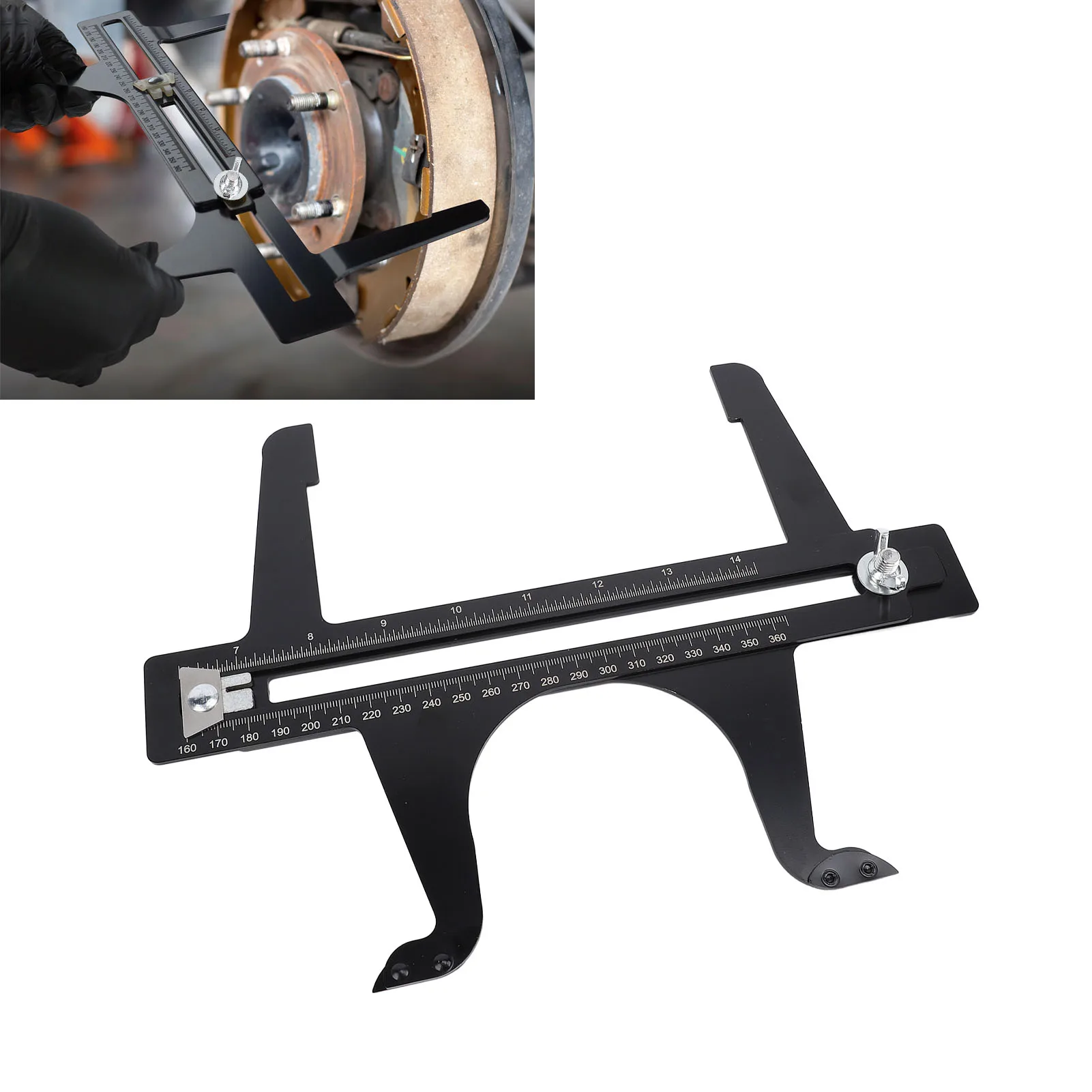 Ferramenta de medição de redefinição de freio, 6,5-14,25 polegadas, escala dupla, aço inoxidável, ferramenta de medição de redefinição de tambor de freio, medidor de redefinição de freio
