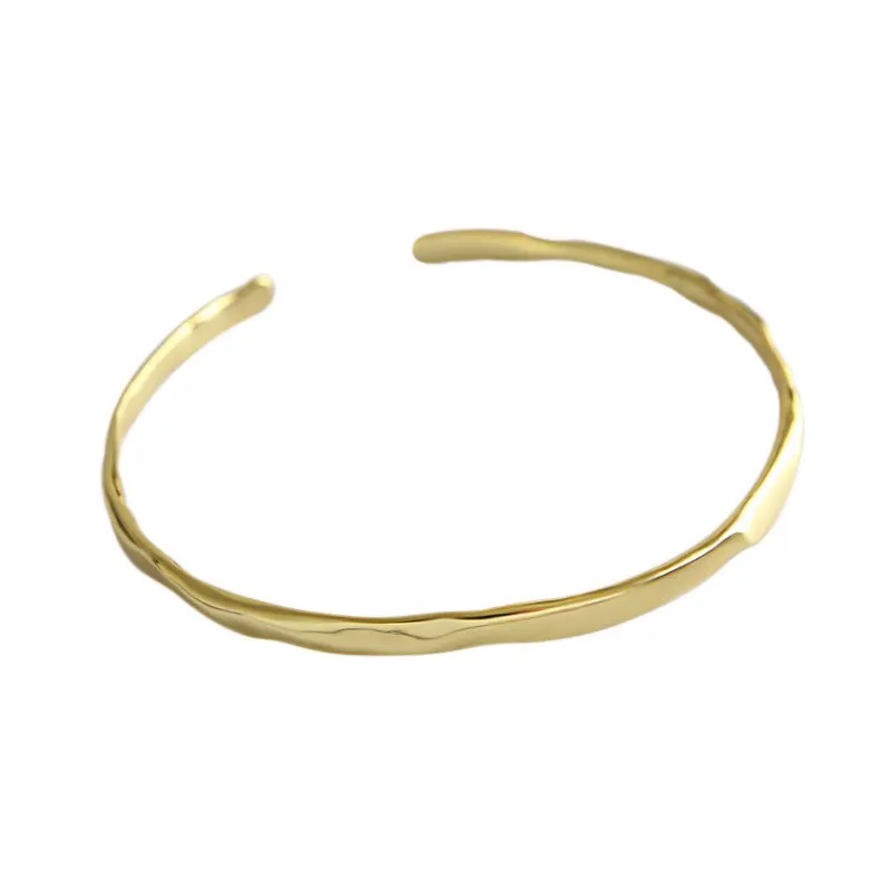PANJBJ 925 Sterling Silver Irregular Geometry Texture Bangle Bracelet for Women Girl Minimalism Jewelry Gift Dropshipping view 6