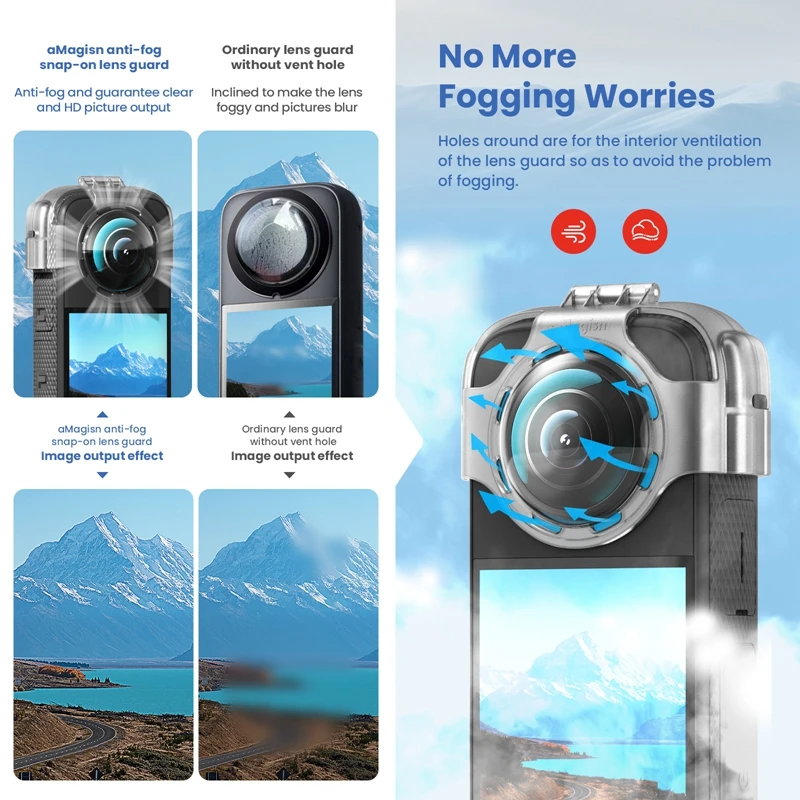For Insta360 X3 Anti-fog Snap-on Lens Guard Silicone Sleeve Buckle Protective Case Transparent Cover Bracket Camera Accessories
