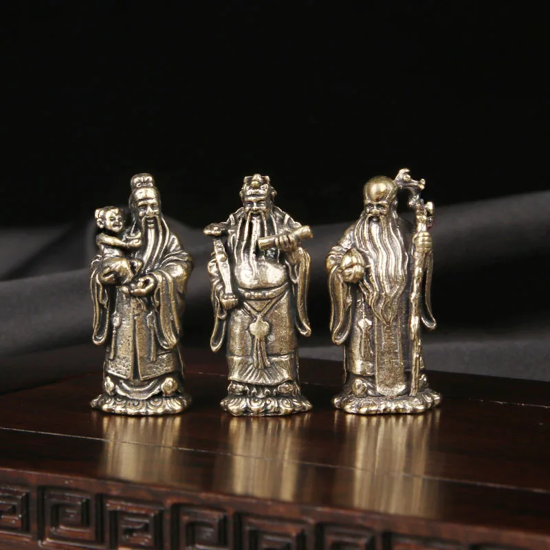 Pure Brass Bronze Statues Of The Three Immortals Of Fortune, Prosperity And Longevity, Tabletop Ornaments Antiques And Miscella